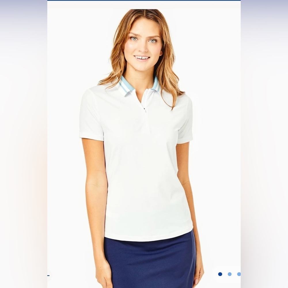 Addison Bay Courtside Polo Shirt White Blue Stripe Golf Tennis Small NWT - Picture 2 of 13